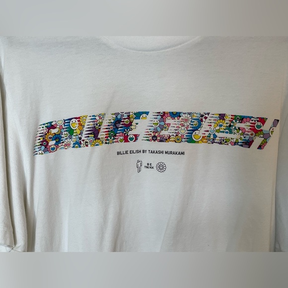 RARE TAKASHI MURAKAMI X BILLIE EILISH FOR UNIQLO BOXY WHITE RACER LOGO ICON TEE! - Picture 2 of 5